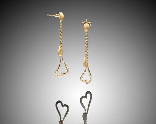18k earrings ,Heart shaped, dangle earrings, 18K Yellow Gold, gift for her, Unique design, for her, Everyday earrings, gold nugget, satin finish, For Woman, LAYANIJEWELRY.COM