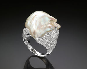 "Canis"- Baroque Keshi Pearl & Diamonds Ring.