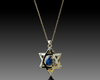 18K Yellow Gold Star of David Pendant with Star Sapphire & Diamonds