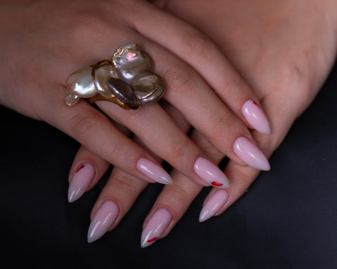 Spring Ring – 18K Gold with Multicolor Baroque Keshi Pearls