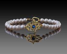 Load image into Gallery viewer, &quot;HAMSA&quot; - Pearl &amp; Sapphire Bracelet.