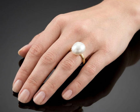 Century Keshi pearl ring worn on the hand