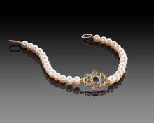 Load image into Gallery viewer, &quot;HAMSA&quot; - Pearl &amp; Sapphire Bracelet.