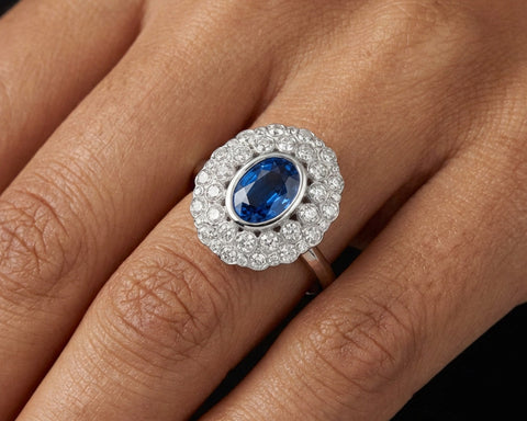 Diana Majesty Ring - Sapphire & Diamonds Halo Ring