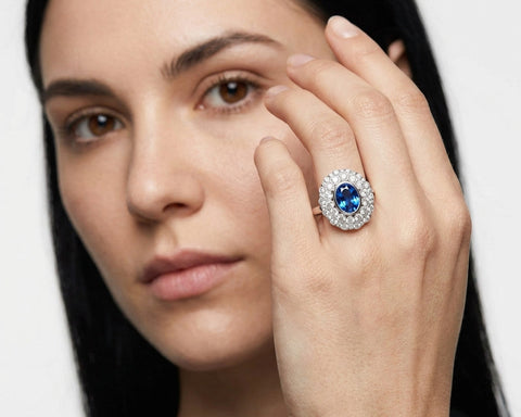 Diana Majesty Ring - Sapphire & Diamonds Halo Ring