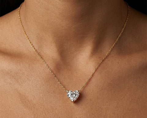 Eternal Heart diamond pendant worn at the neck