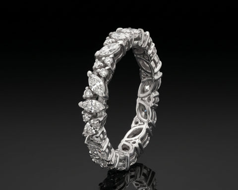 The eternity ring seen upright, the alternating pattern continuing the whole way around