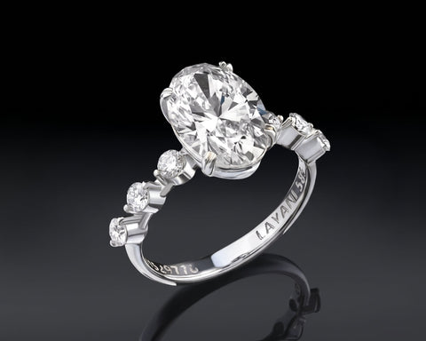 Oval solitaire ring in white gold with a 3 carat lab-grown diamond