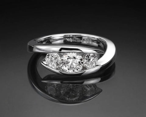 Liliane three-stone wrapped diamond ring in white gold