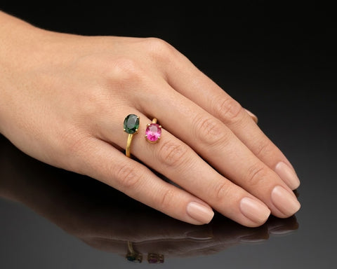 Majoris tourmaline cocktail ring worn on the finger