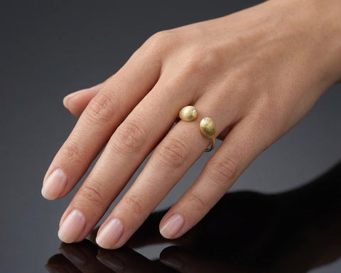 Mussel nugget ring worn on the hand