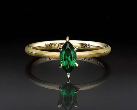 Ortal marquise green tourmaline solitaire ring in 18K yellow gold