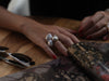 Video of the Pebbles ring worn on the hand, turning to show the three Keshi pearls