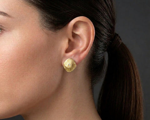 Requiem nugget stud earring, 11 x 12 mm, worn flat on the ear