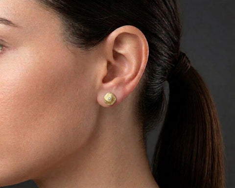 Requiem nugget stud earring, 8 x 9 mm, worn flat on the ear