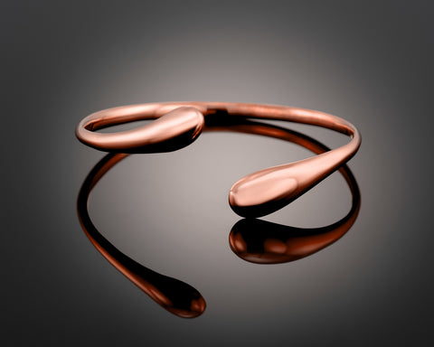 Rattlesnake open bangle in rose plated silver