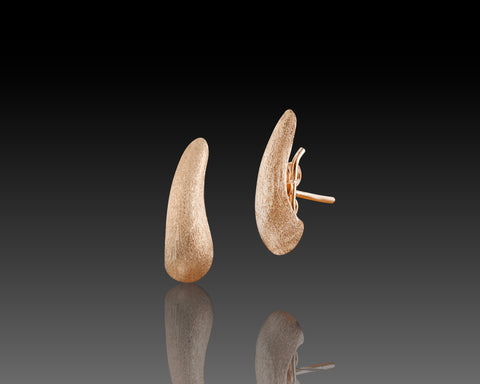 Handmade brushed rose gold curved drop ear studs