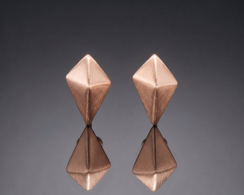 Handmade brushed rose gold kite shaped ear studs