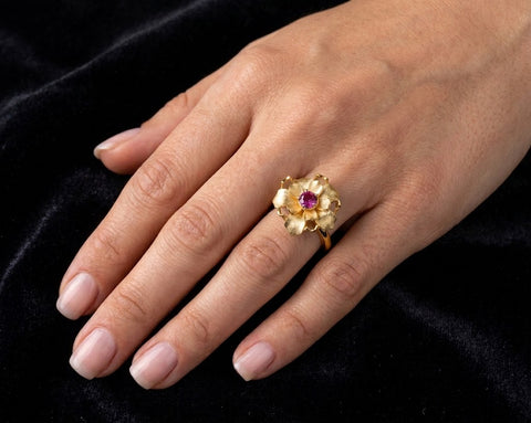 Shani flower ring worn on the hand