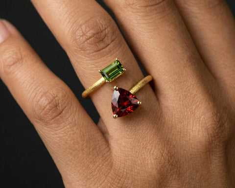 Tauri tourmaline cocktail ring worn on the hand