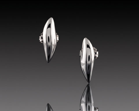 Handmade polished white gold pointed marquise ear studs