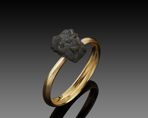 Comet ring, raw green diamond on a two-tone matte and polished 14K yellow gold band, by LAYANI Fine Jewelry Jerusalem