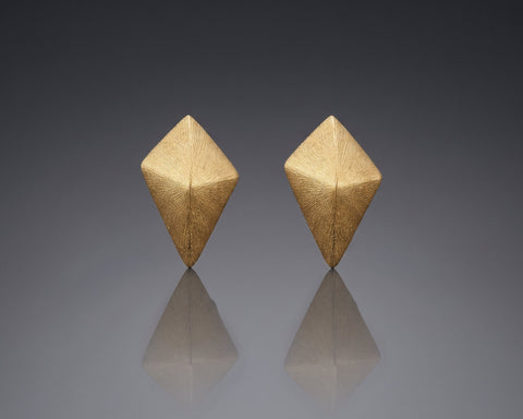 Handmade brushed yellow gold kite shaped ear studs