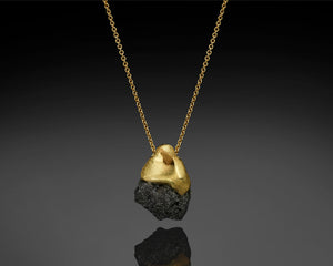"N-Gravity"- Gold Nugget Raw Diamond Pendant.