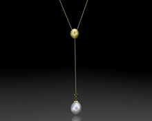 Load image into Gallery viewer, &quot;Green Flame&quot;- Yellow gold lariat pendant set with Tourmaline.