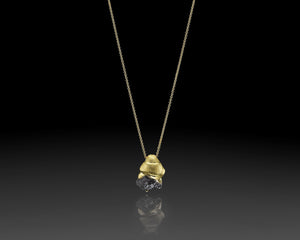 "N-Gravity"- Gold Nugget Raw Diamond Pendant.