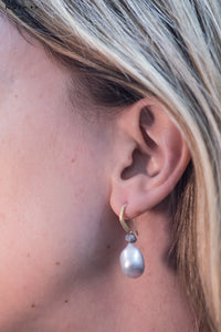 "Luna"- Keshi Pearls & Diamonds Hook Earrings.