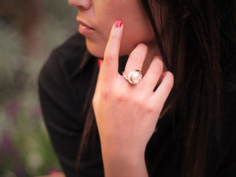 Infinity - Spiral Gold Bouton Pearl Ring