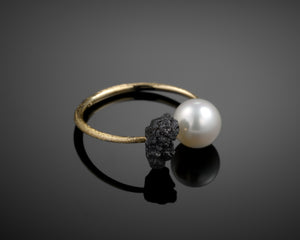 "Eclipse"- Raw Diamond & Pearl Ring.