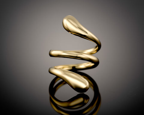 Coiled open ring in gold plated silver, winding three times
