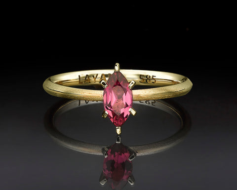 Ortal marquise pink tourmaline solitaire ring in 18K yellow gold