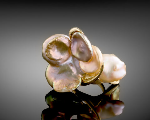 Spring Ring – 18K Gold with Multicolor Baroque Keshi Pearls